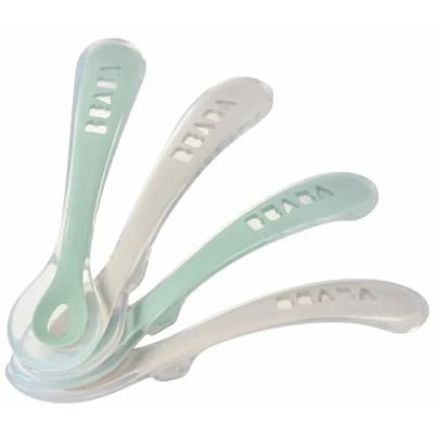 Afbeelding van Béaba Lepel Set Siliconen Velvet Grey/Sage Green 8+ Maanden (4 Stuks)