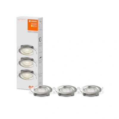 Afbeelding van Ledvance led spot set simple dim 4 9w 380lm 2700k 3stuks ip20 ik03 lichtkleur warm wit 110 recessed brushed nickel xh 90x27 5mm 4058075617766
