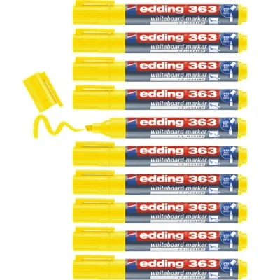 Afbeelding van edding 363 whiteboardmarker geel 10 whiteboardstiften beitelpunt 1 5 mm boardmarker uitwisbaar voor whiteboard, flipchart, magneetbord, prikbord, memobord sketchnotes