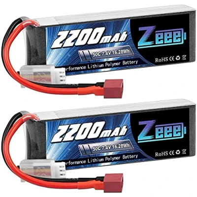 Afbeelding van Zeee 2S Lipo RC Accu 7.4V 50C 2200mAh Batterij met Deans T Connector voor Auto Vrachtwagen Vliegtuig Heilikopter Boot Hobby (2 Packs)