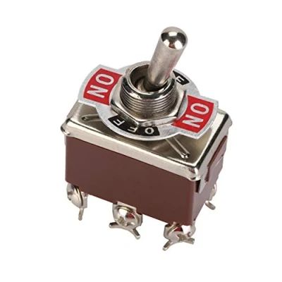 Afbeelding van 5 stuks tuimelschakelaar DPDT 250V 15A 6 aansluitklemmen 3 standen AAN UIT montagegat 12mm