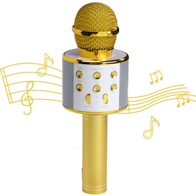 Afbeelding van Denver Karaoke Microfoon Bluetooth Draadloos Set Ingebouwde Speaker AUX MicroSD KMS20 Goud