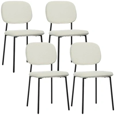 Afbeelding van HOMCOM Esszimmerstühle 4er Set Küchenstuhl mit Rückenlehne, Samtoptik, Polsterstuhl, Stühle, Wohnzimmerstuhl Stahlbeine für Esstisch, Weiß