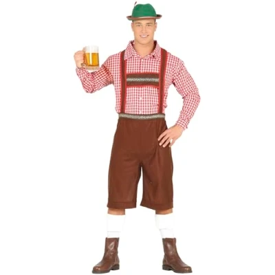 Afbeelding van Bavariaanse Man kostuum lederhose + blouse Maat S