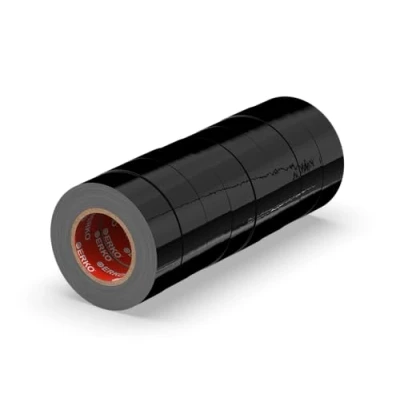 Afbeelding van ERKO PVC isolatietape set, 19 mm x 20 m, reparatie van elektrische leidingen, zeer flexibel met sterke kleefkracht, bestand tegen chemicaliën, zwart, verpakking 8 stuks, polyvinylchloride