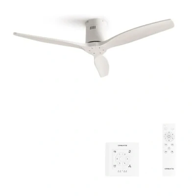 Afbeelding van CREATE Plafondventilator 40W silent Ø132 cm Met Verlichting drie temperaturen Wandregelaar Afstandsbediening 6 Snelheden Timer Zomer/Winter functie Wit WIND CALM