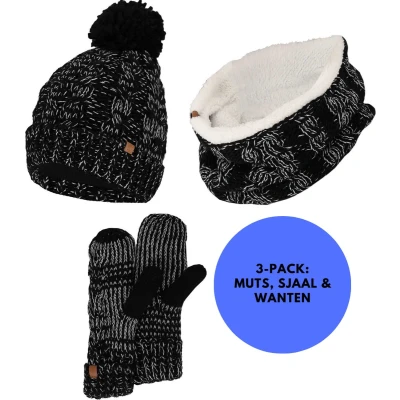Afbeelding van Sarlini Ski winterset dames Fashion Sjaal/Handschoenen/Muts Zwart