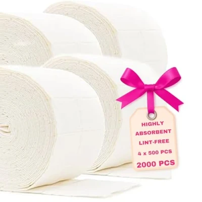 Afbeelding van LALILL 2000 pads (4 rollen à 500 stuks), pluisvrije wattenstaafjes voor reiniger, verwijderaar, nageldesign doekjes, cellulose, gel, nagellak