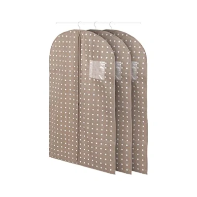 Afbeelding van Compactorset van 3 bruine kleine kledinghoezen 75G non woven materiaal 7530C met witte stippen 60 x 100H cm, polypropyleen