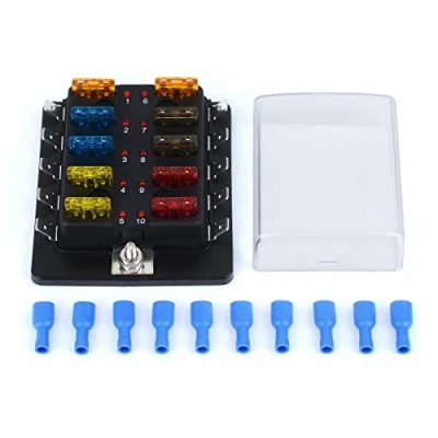 Afbeelding van Jtron Zekeringkast voor auto, 12 V, 10 weg blade, zekeringhouder, stuks, ATC/ATO zekering, 5 A, 7,5 15 20 A + delige led display, zekeringbus boot, vrachtwagen,