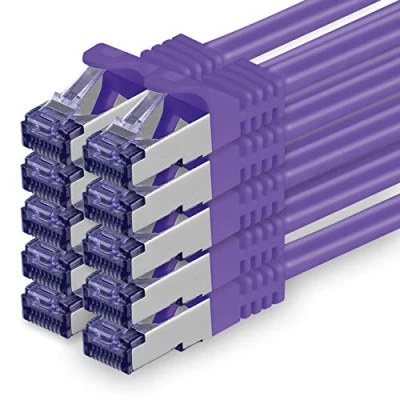 Afbeelding van Cat.7 Ethernet Cable Gigabit LAN Netwerkkabel RJ45 1m paars 10 stuks Cat7 kabel Patchkabel (SFTP/PIMF/LSZH) ruwe Gb/s met Rj 45 connector Cat.6a x 1 meter