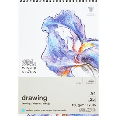 Afbeelding van Winsor &amp; Newton 6691006 Tekenpapier in spiraalblok, 25 vellen, DIN A4, 150 g/m², gemiddelde korrel, natuurlijk wit, zuurvrij, bestand tegen veroudering, ideaal voor potlood, pastel en houtskool