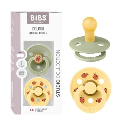 Afbeelding van BIBS Colour Studio Fopspeen, set van 2, BPA vrij, ronde stofzuiger, natuurlijk rubberlatex, gemaakt in Denemarken, maat 1 (0 6 maanden), Sage/Pale Butter