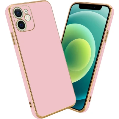 Afbeelding van Cadorabo Hoesje geschikt voor Apple iPhone 12 in Glossy Roze Goud Beschermhoes Case Cover van flexibel TPU silicone en met camerabescherming