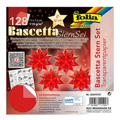 Afbeelding van folia 820/0707 knutselset Bascetta ster, transparant rood, 7,5 x cm, 128 vellen, kant en klare grootte van de papieren ster ca. 10 met gedetailleerde instructies ideaal voor tijdloze