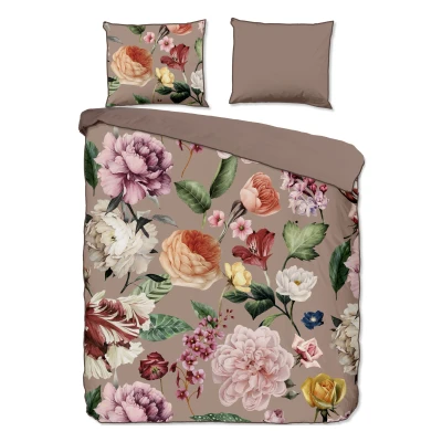 Afbeelding van Dekbedovertrek Descanso Fiori Taupe Satijn 140 x 200 / 220 cm 1 Persoons