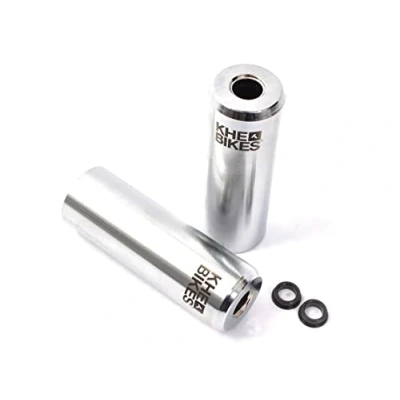 Afbeelding van KHE CNC PRO BMX Pegs 10mm 14mm Zilver Chroom 492g met Adapter en Laser Logo