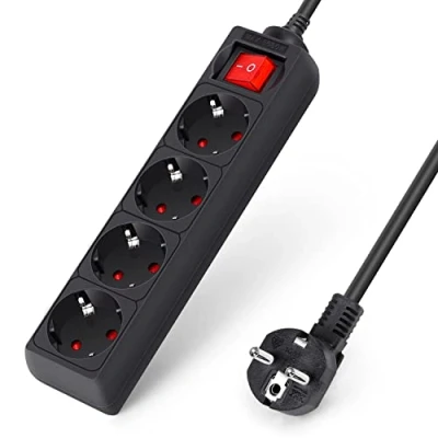 Afbeelding van Aigostar 4 Voudig stekkerdoos met schakelaar contactbescherming, 1.5 m kabel, zwart(4 Voudig, m)
