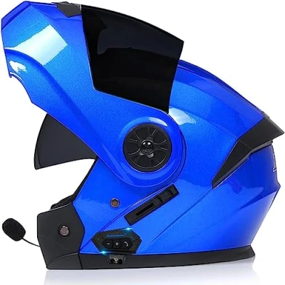 Afbeelding van Integraalhelm, bluetooth, inklapbare modulaire helm, ingebouwde luidspreker, headset, microfoon, geïntegreerde helm met dubbel vizier, ECE gecertificeerd, motorhelm, voor dames en heren