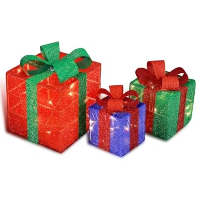 Afbeelding van CCLIFE Set van 3 led geschenkdoosjes met kerstverlichting, op batterijen, kerstdecoratie