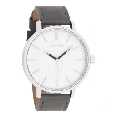 Afbeelding van OOZOO Timepieces Zilverkleurige horloge met donker grijze leren band C9000