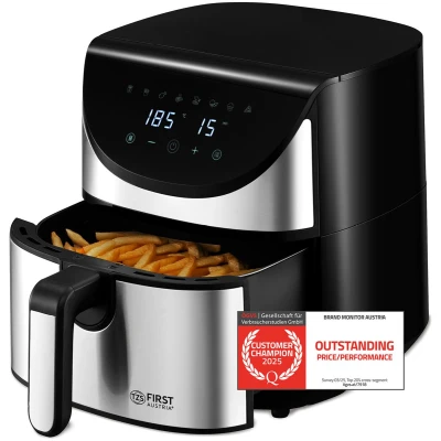 Afbeelding van TZS First Austria Airfryer Heteluchtfriteuse 5,8L 1700W 80ºC tot 200ºC Digital Touchscreen Zwart