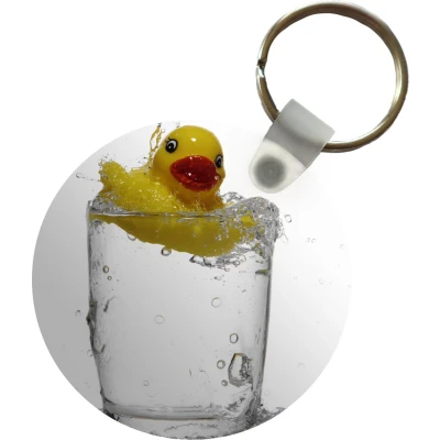 Afbeelding van Sleutelhanger Bad eend in een glas water Plastic Rond Uitdeelcadeautjes