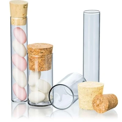 Afbeelding van Tuuters Reageerbuisjes met kurk, 50 stuks, voor kleine gastgeschenken, amandelen, bruiloft, doop, communie (100 x Ø20 mm)