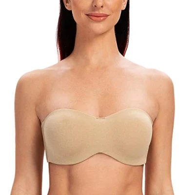 Afbeelding van MELENECA Minimizer ongevoerde strapless bh&#039;s voor grote bustes met doorzichtige beugelband Almond Heather 80E
