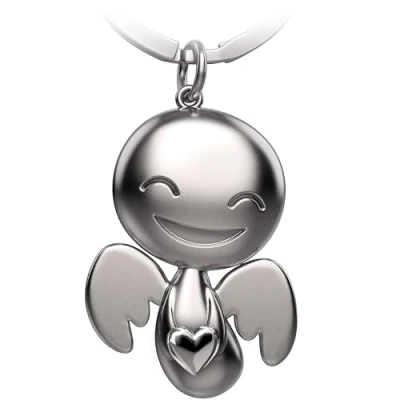 Afbeelding van FABACH beschermengel sleutelhanger Happy met hart engel geluksbrenger liefde geschenk als cadeau idee voor vriendin, zilver, 1, Modern