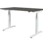 Afbeelding van Lectro Plus bureau, zit sta (64 130cm) hoogte verstelbaar dmv elektromotoren met 160x80cm logan eiken 25mm blad en wit (RAL9010) frame