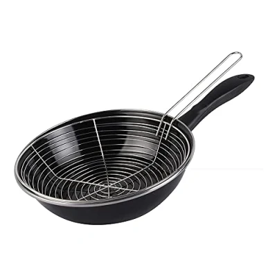 Afbeelding van Emaille friteuse/frituurpan voor alle hittebronnen zwart 26 cm Frituurpannen