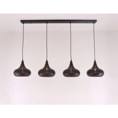 Afbeelding van Hanglamp 4lichts zwart met gouden binnenkant 150cm