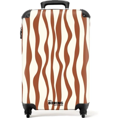 Afbeelding van NoBoringSuitcases.com® Handbagage koffer lichtgewicht Reiskoffer trolley Bruin met witte golvende lijnen Rolkoffer wieltjes Past binnen 55x40x20 en 55x35x25