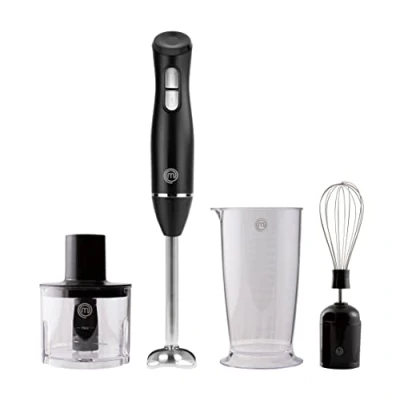 Afbeelding van MasterChef Staafmixer met hakmolen, 4 in 1, elektrische garde, maatbeker van 700 ml, keukenapparaat, 2 snelheden, vaatwasmachinebestendig, 200 W, kunststof, zwart