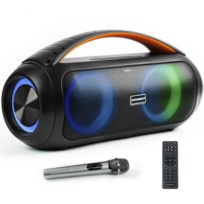 Afbeelding van DYNASONIC D93 Draagbare Bluetooth luidspreker IPX7 waterdicht. Draadloze luidspreker. Geluidsspeler met ingebouwde LED verlichting. Micro SD, FM radio, USB.