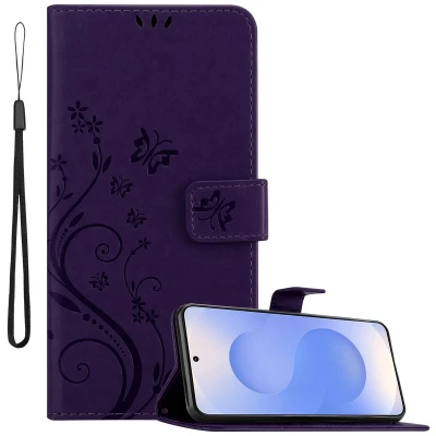 Afbeelding van Cadorabo Hoesje geschikt voor Samsung Galaxy S25 in BLOEMEN DONKER PAARS Beschermhoes bloemmotief met magnetische sluiting, standfunctie en kaartsleuven Book Case Cover Etui