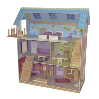 Afbeelding van Roba Poppenhuis, poppenvilla incl. 16 poppenmeubels, meisjesspeelgoed liefdevol bedrukt