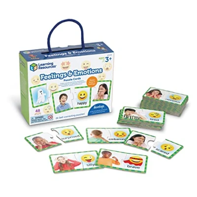 Afbeelding van Learning Resources Gevoelens en emoties Puzzelkaarten, 48 delen, sociale vaardigheden, leren praten uitdrukken, sociaal emotionele leeftijd 3+