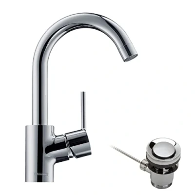 Afbeelding van Hansgrohe waterkraan Talis S, met armatuur uitloop hoogte 200 mm, zwenkuitloop 360 en afvoergarnituur, chroom