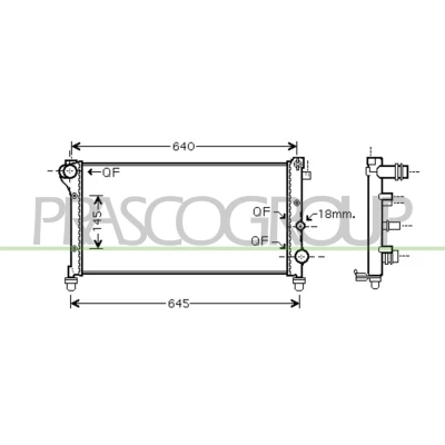 Afbeelding van PRASCO FT122R007 Radiateur Aluminium 579mm 314mm 24mm met snelkoppelingen Koelribben mechanisch gelast