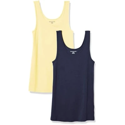Afbeelding van Amazon Essentials Women&#039;s Tanktop met slanke pasvorm, Pack of 2, Geel/Marineblauw, XS