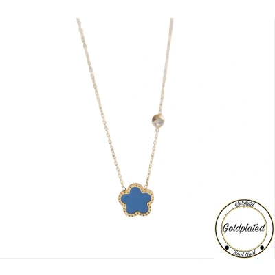 Afbeelding van RVS Klaver Ketting 18k Goldplated 45+7 Blauw Geluk Klavertje vier Dames cadeau Soraro Chain Moederdag