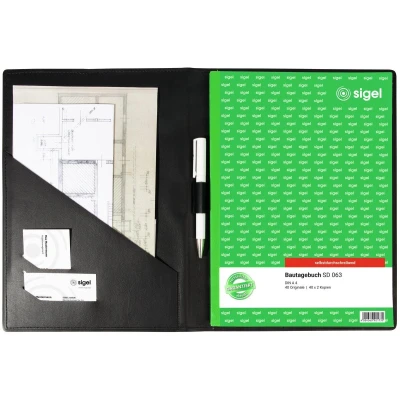 Afbeelding van Schrijfmap Sigel A4 lederlook zwart met pen.vak, insteekvak en blokhou