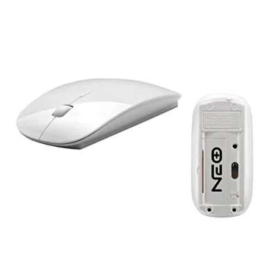 Afbeelding van Slanke draadloze mini optische muis met usb ontvanger 2.4G voor laptops/desktop PC XP/Vista/Windows 7/Windows 10/Macintosh. Dubbelzijdig bord witte kleur in glanzende afwerking. Ik ben UK verkoper!