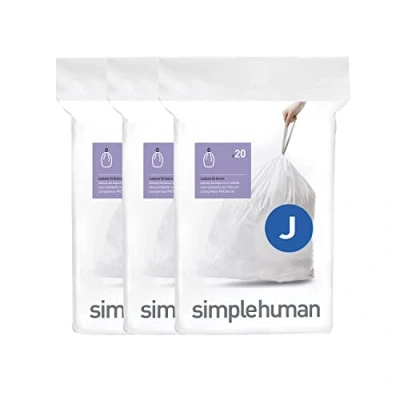 Afbeelding van simplehuman CW0259 code J maatwerk afvalzakken, vuilniszakken, 30 45 liter, 3 x pak van 20 (60 afvalzakken), wit plastic
