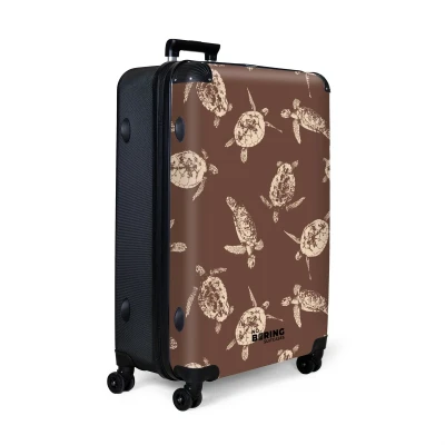 Afbeelding van NoBoringSuitcases.com® Koffer groot Reiskoffer lichtgewicht Bruin met schildpadden print Rolkoffer 4 wielen Grote trolley XL 98 liter bagage