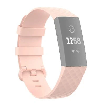 Afbeelding van Fitbit Charge 3 &amp; 4 siliconen diamant pattern bandje Maat: Small licht roze