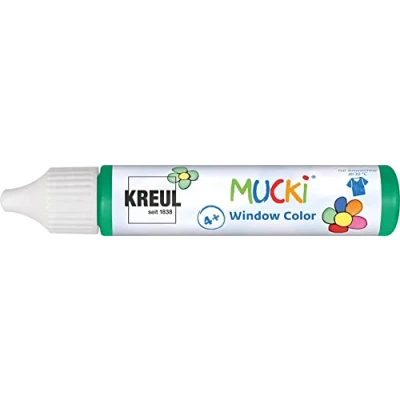 Afbeelding van KREUL 24413 Mucki Window Color, donkergroen, 29 ml stift, raamverf op waterbasis, parabeenvrij, glutenvrij, lactosevrij, veganistisch, gemakkelijk te schilderen, afwasbaar