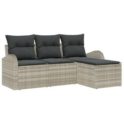 Afbeelding van vidaXL 4 deurs Tuin Sofa Set met Kussens Lichtgrijs Poly Rattan, 2 Zit Opslag &amp; Rattan